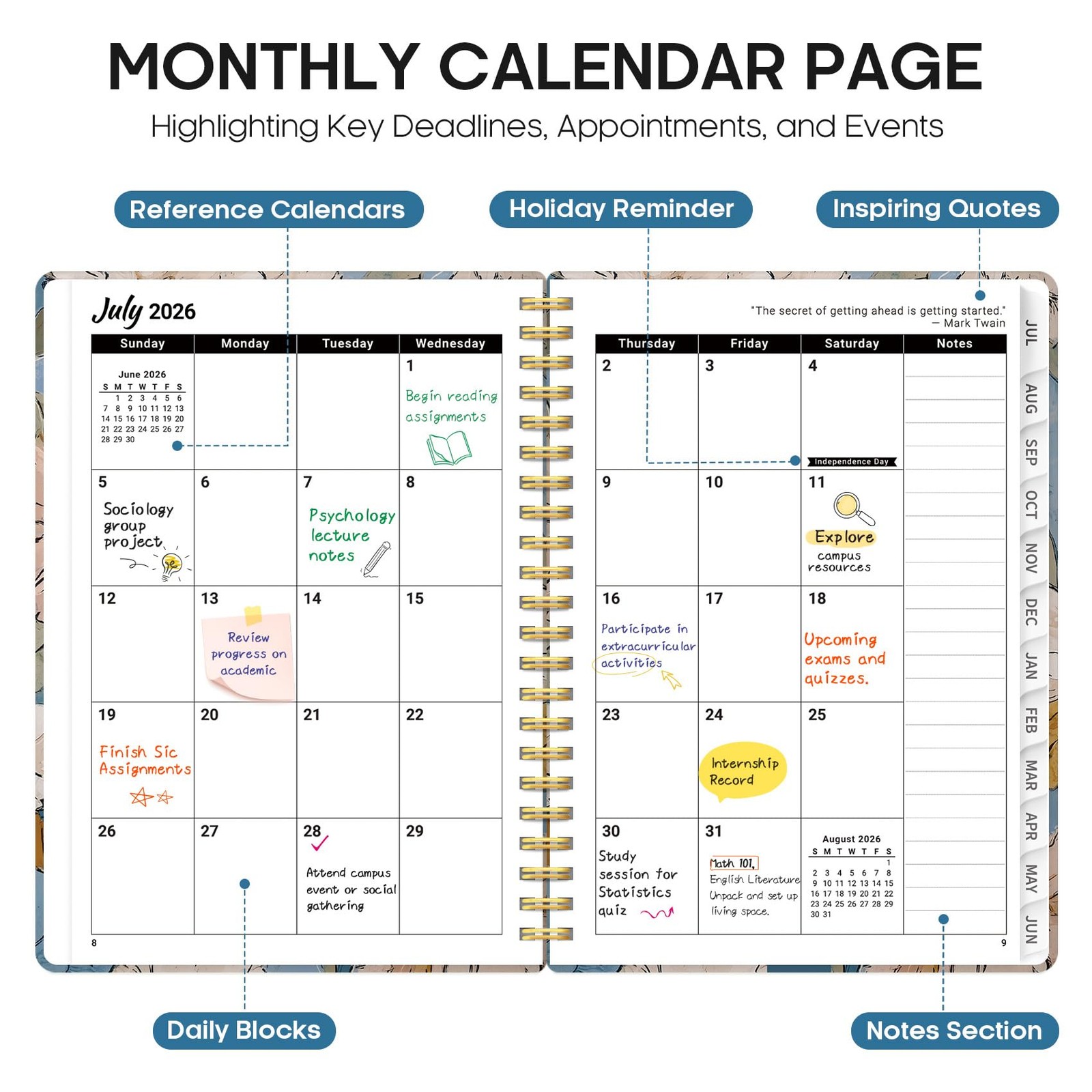 Planner 2026-2027, Academic Monthly & Weekly Planner, Jul 2026 – Jun 2027,…