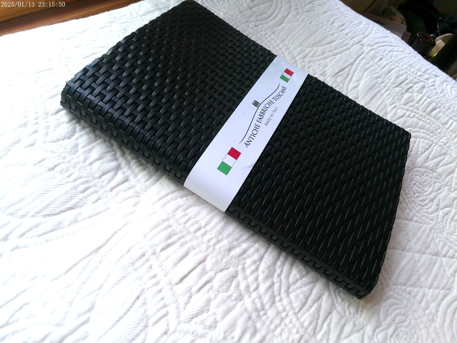 HANDMADE ITALY LEATHER LINED PAGES JOURNAL BLACK WOVEN OLD FACTORY TUSCANY NWT