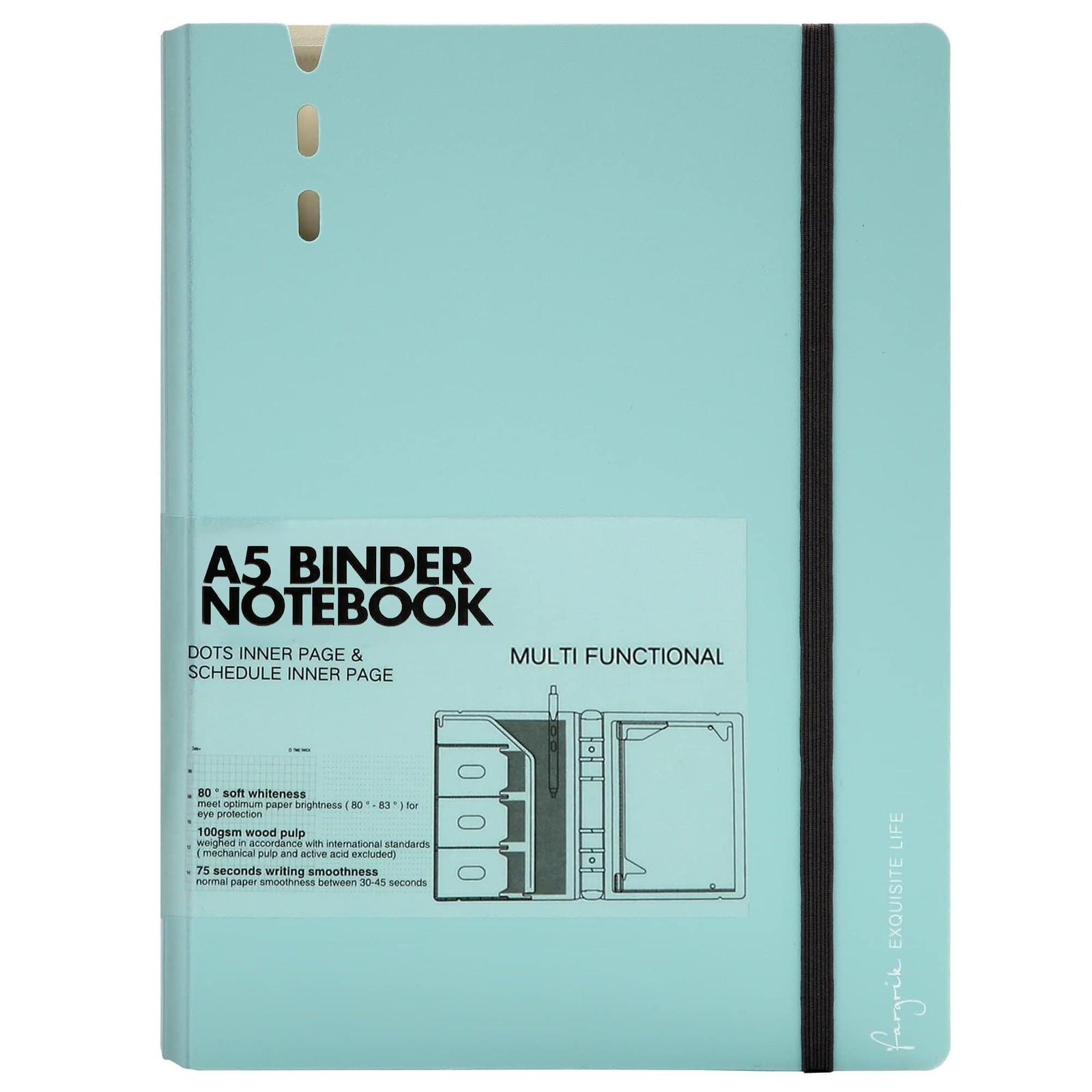 CAGIE A5 Binder 6 Ring Notebook with Dividers Daily&dot Page, Blue