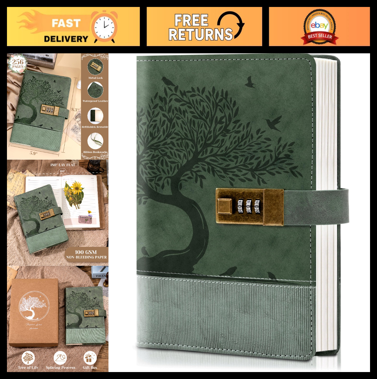 Vintage Leather Diary with Lock – 256 Pages A5 Journal for Writing & Note Taking