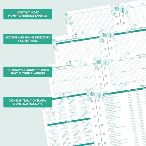 2026-2027 Daily Planner Refills – Two Pages Per Day, 5.5″x8.4″, Ring-Bound Organ