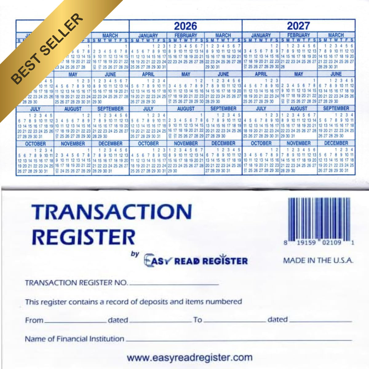 12 Pack Checkbook Registers 2025 2026 2027 Calendar Made in USA Balance Ledger