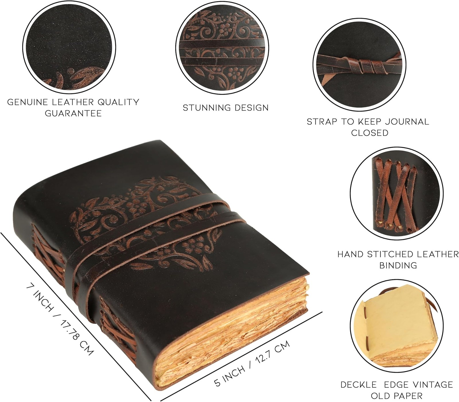 Leather Journal, Beautiful Heart Embossed Journals for Women, Deckle Edge Vin…