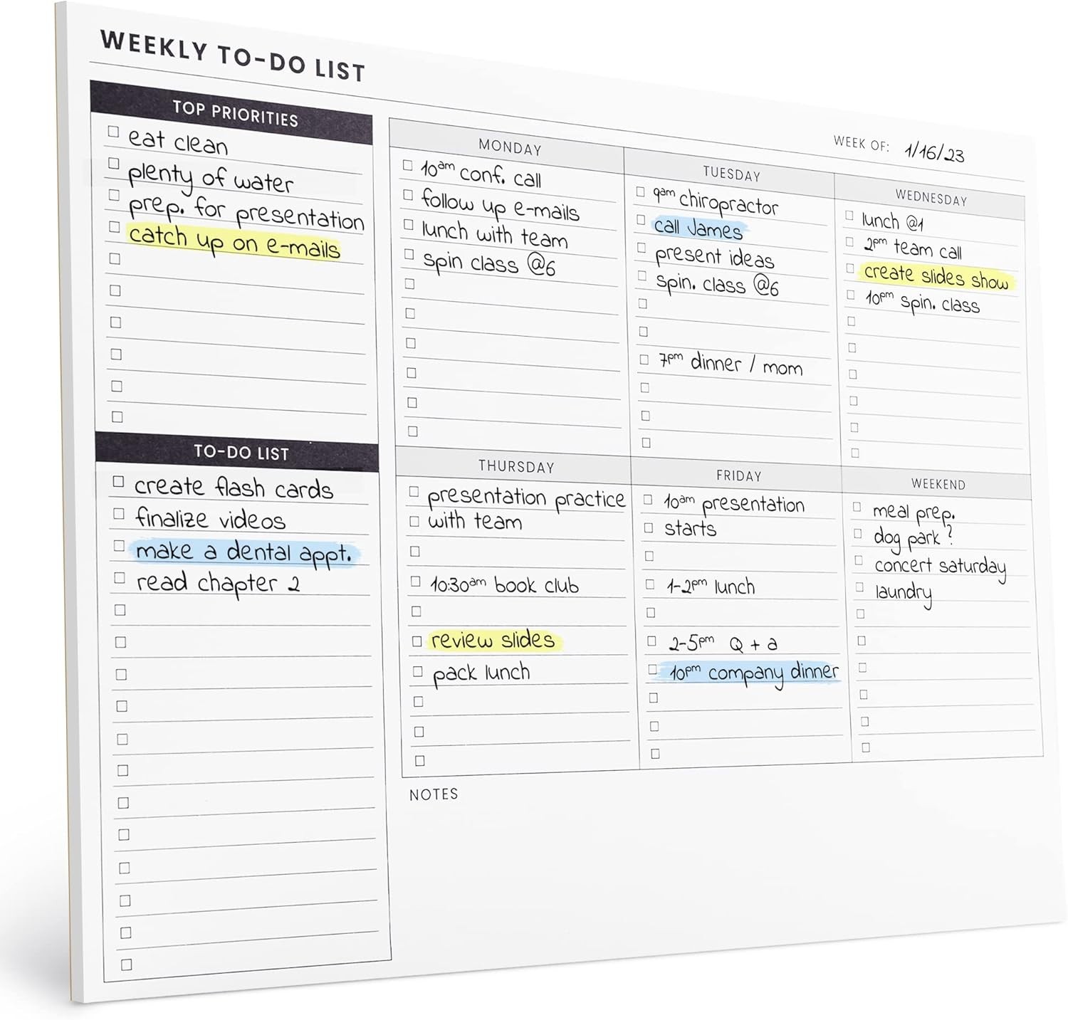 Weekly Planner Pad: To Do List Desk Notepad with Multiple Sections – 8.5×11″ 52