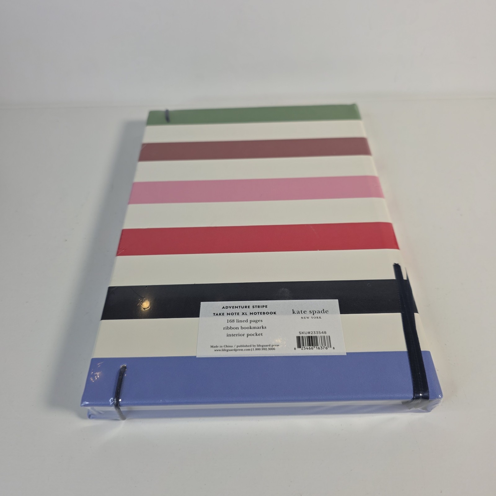 Kate Spade Adventure Stripe Take Note XL Notebook 168 Lined Pages Ribbon Pocket
