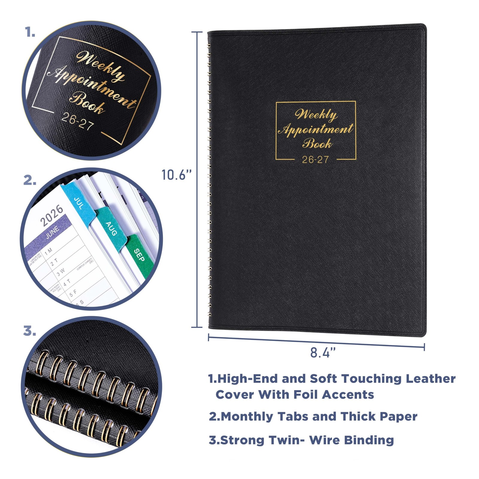 2026-2027 Weekly Appointment Book – Daily Hourly Planner 8.4″ x 10.6″, Black