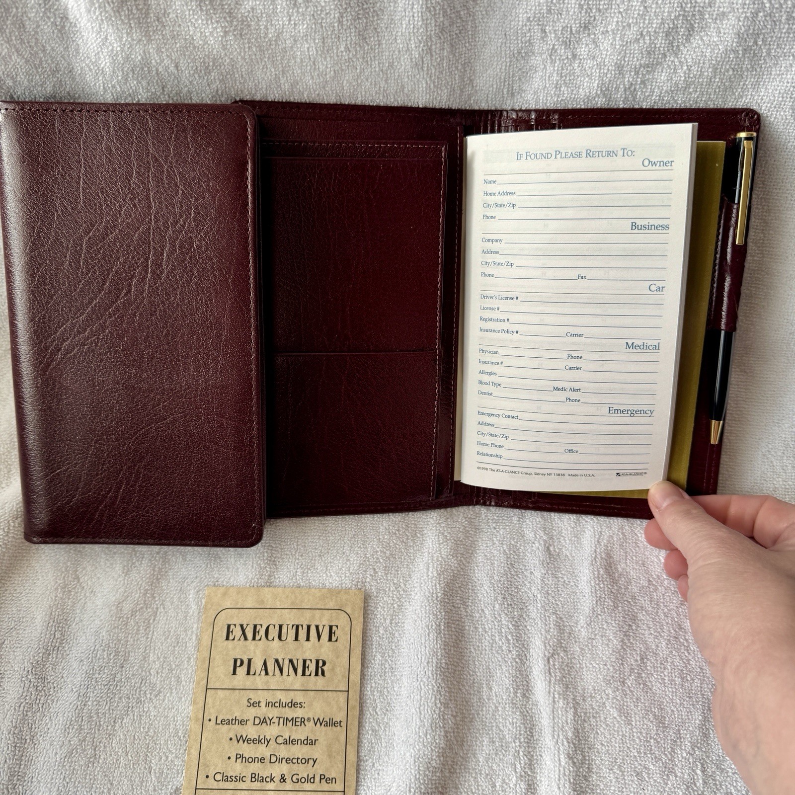 Day Timer Brown Leather Senior Pocket Planner Wallet Checkbook Organizer 4″ x 7″