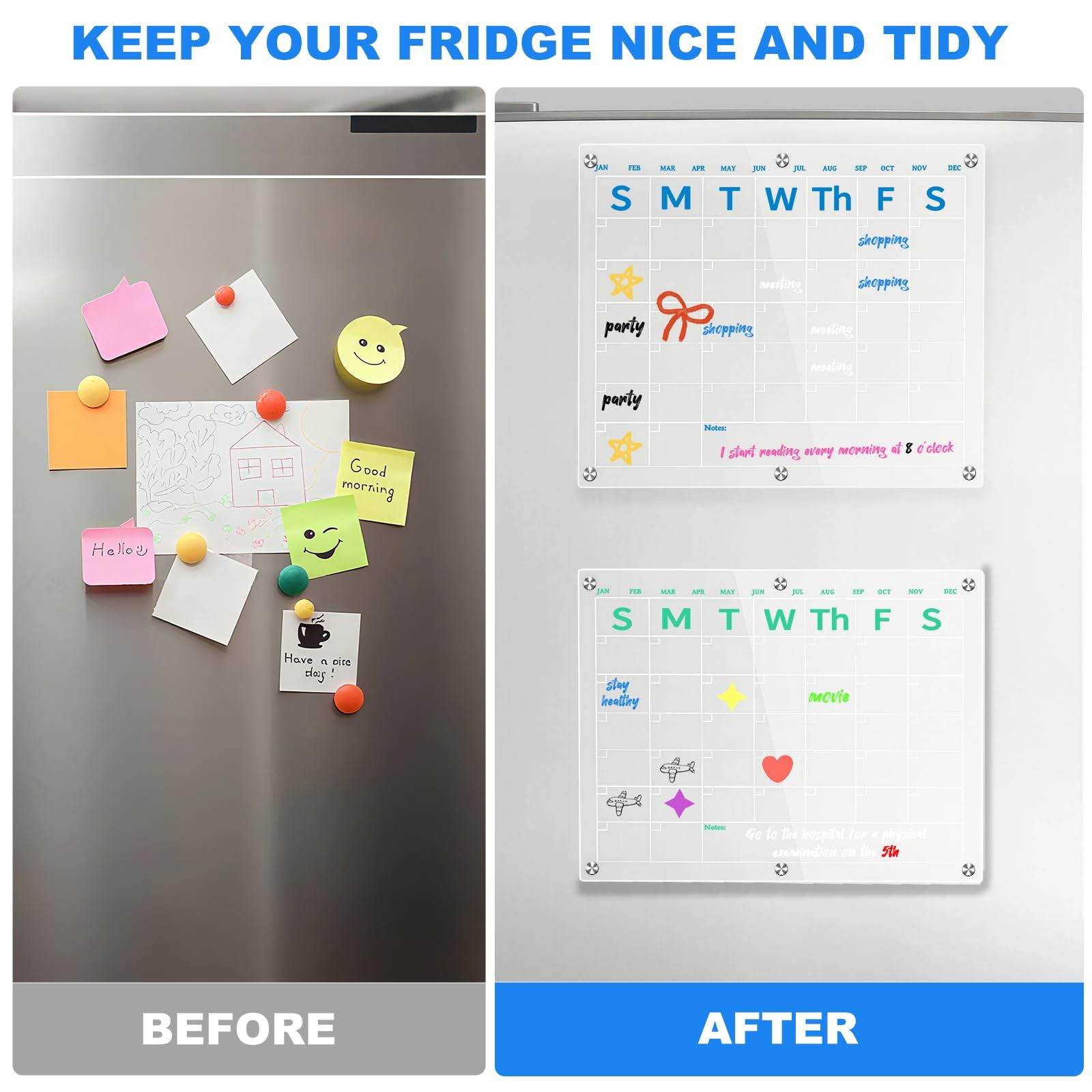 15×11 Inch Magnetic Acrylic Calendar for Fridge Refrigerator Meal Planner