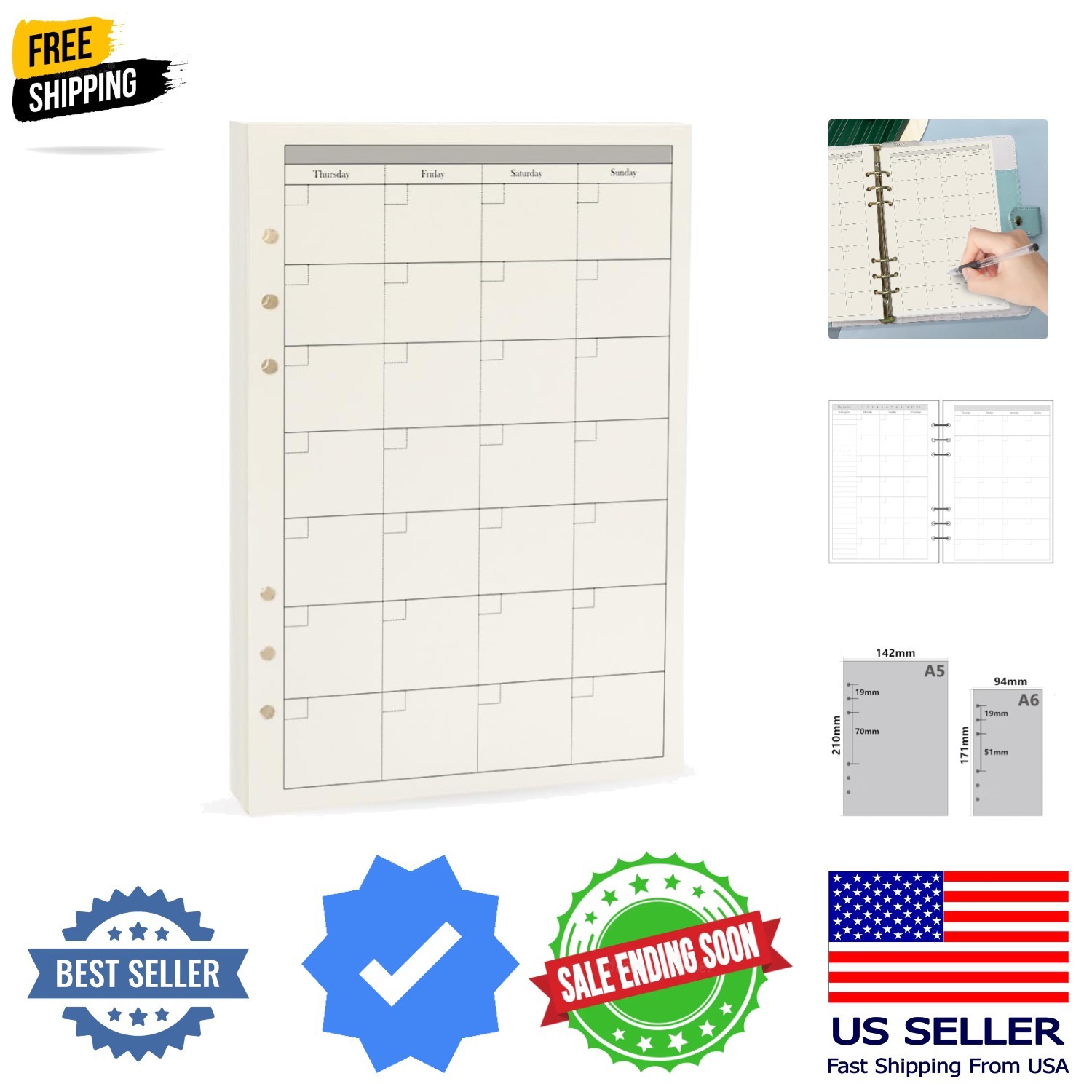6 Ring Binder Refill, Undated A5 Planner Inserts, Monthly Planner Refill for …