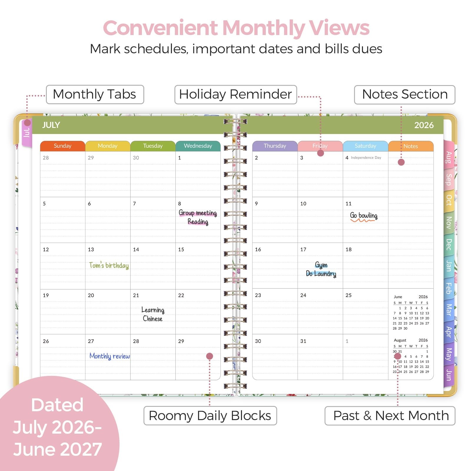 SKYDUE Teacher Planner 2026-2027 Academic Year, 8.5″ x x 11″, FloralA