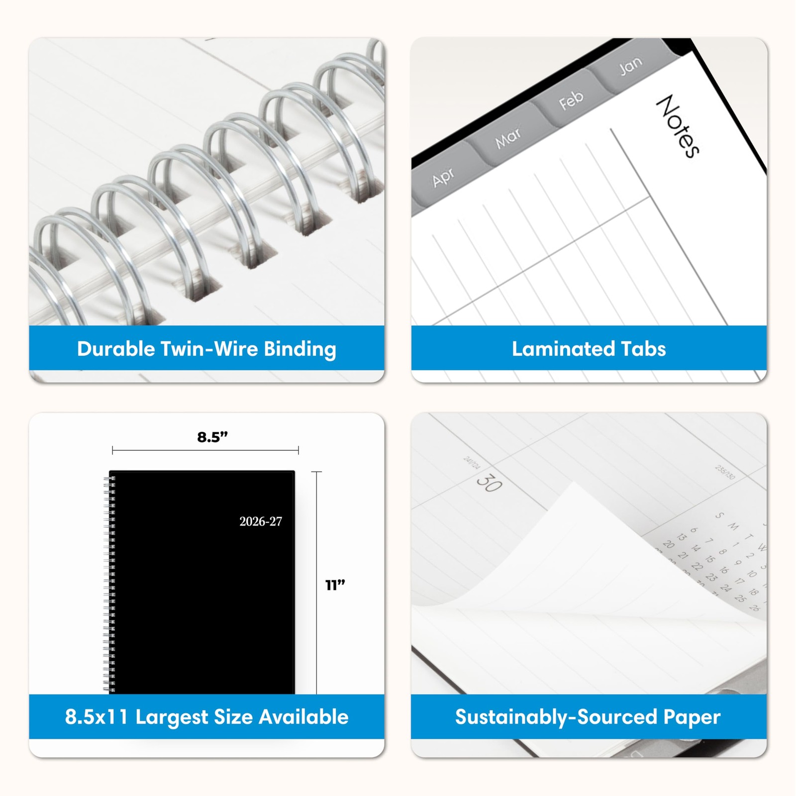 Academic Planner 2026 2027 Weekly Monthly 8.5 x 11 Wirebound Flexible Cover Lami