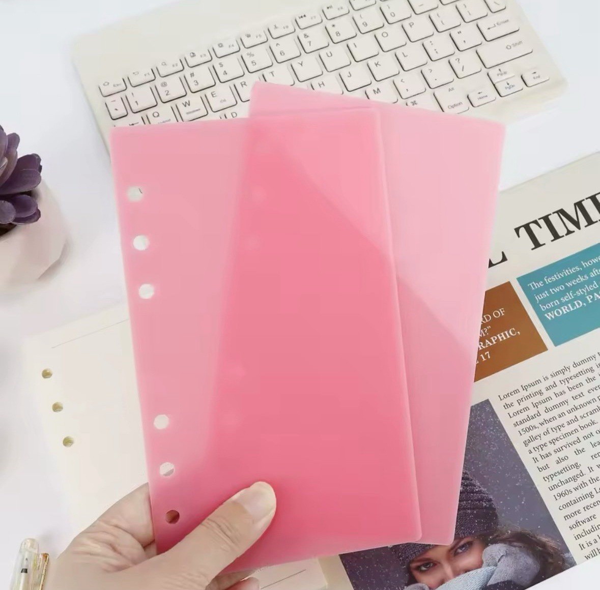 A6 Simple Pink Acrylic 6 ring Loose Leaf Binder notebook Agenda Cover
