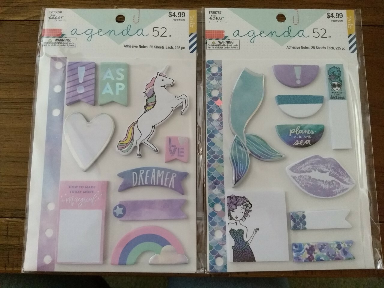 Paper Studio AGENDA 52 Adhesive Notes, 450 Pc, Mermaid Unicorn Lot of 2