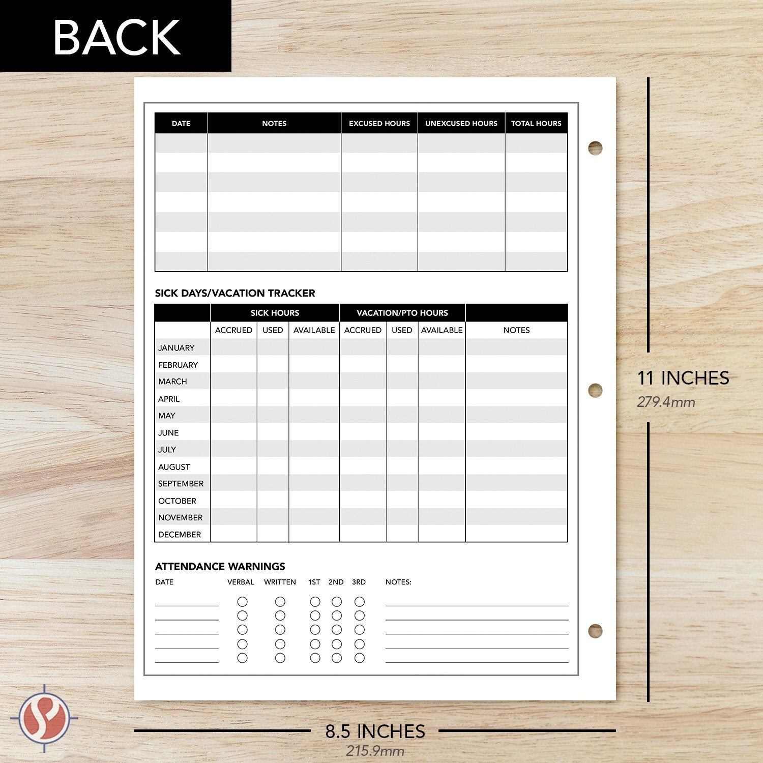 2025 Attendance Calendar Cardstock, Employee Work Tracker, 8.5 x 11, 25 Qty