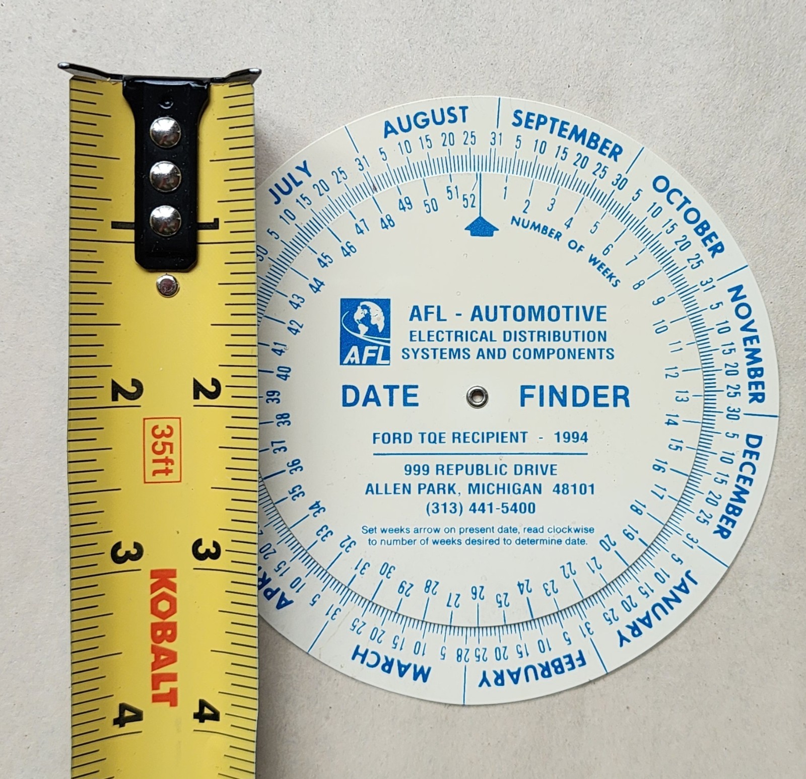 Vintage AFL Automotive Date Finder Wheel Perpetual Calendar Calculator 4” 1994