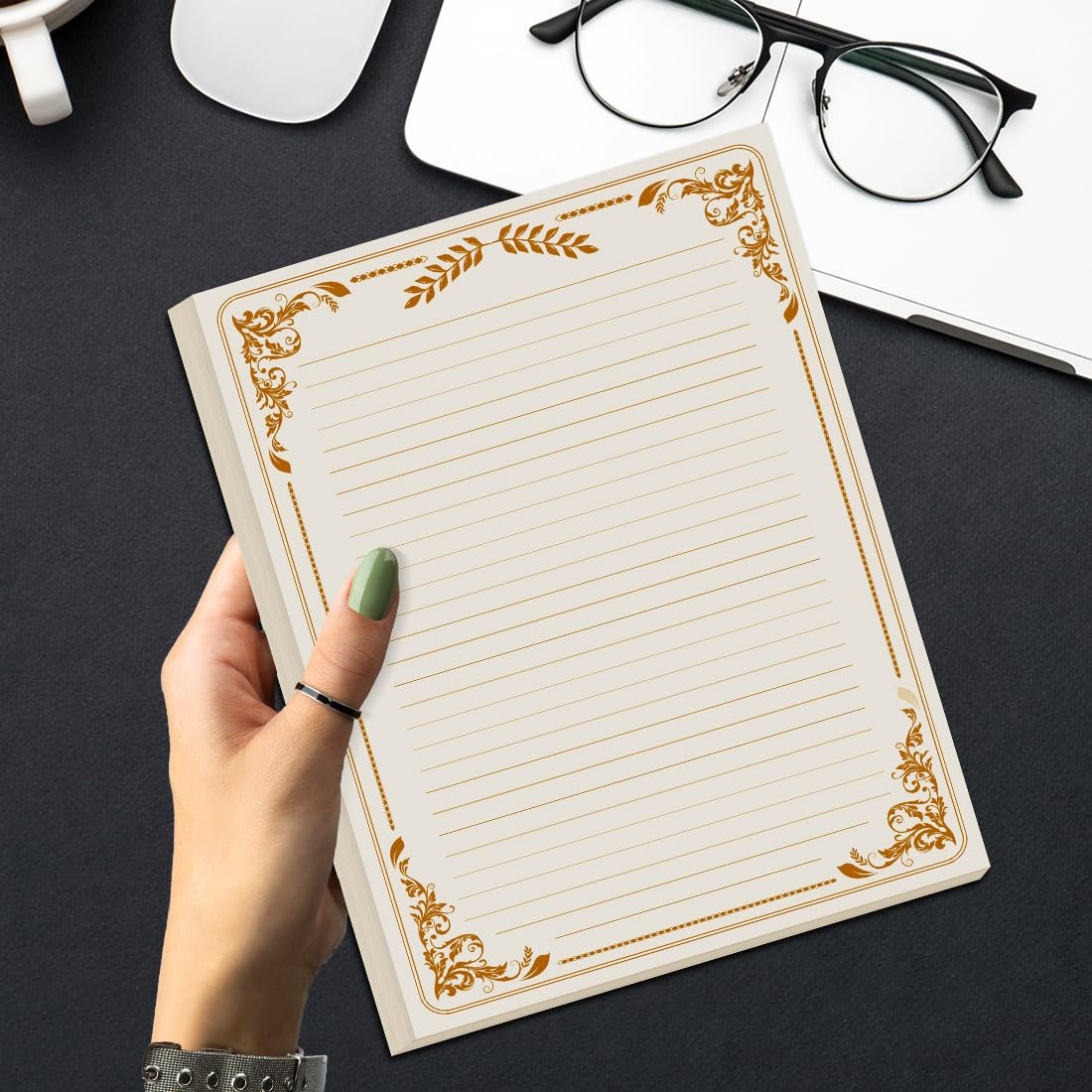 (2-Pack) Vintage Lined Letter Paper – 200 Sheets, Stationary 200 Gold