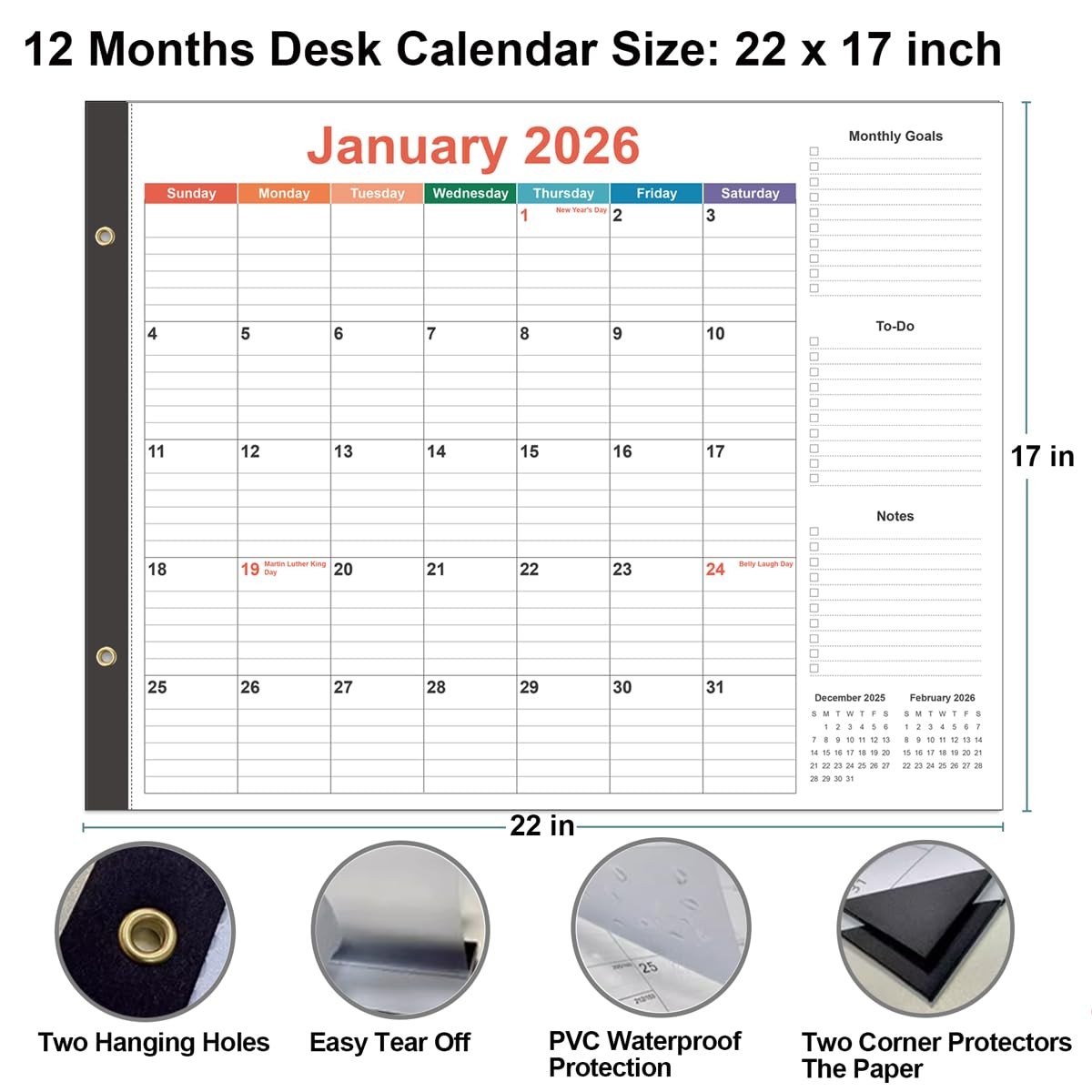 Large Desk Calendar 2026-22″ x 17″ from 22″ x 17″, Colorful