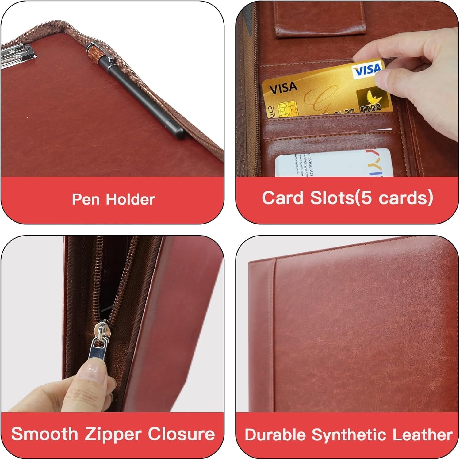 Zippered Portfolio Organizer, Leather Padfolio with 3 Ring Binder, Profession…