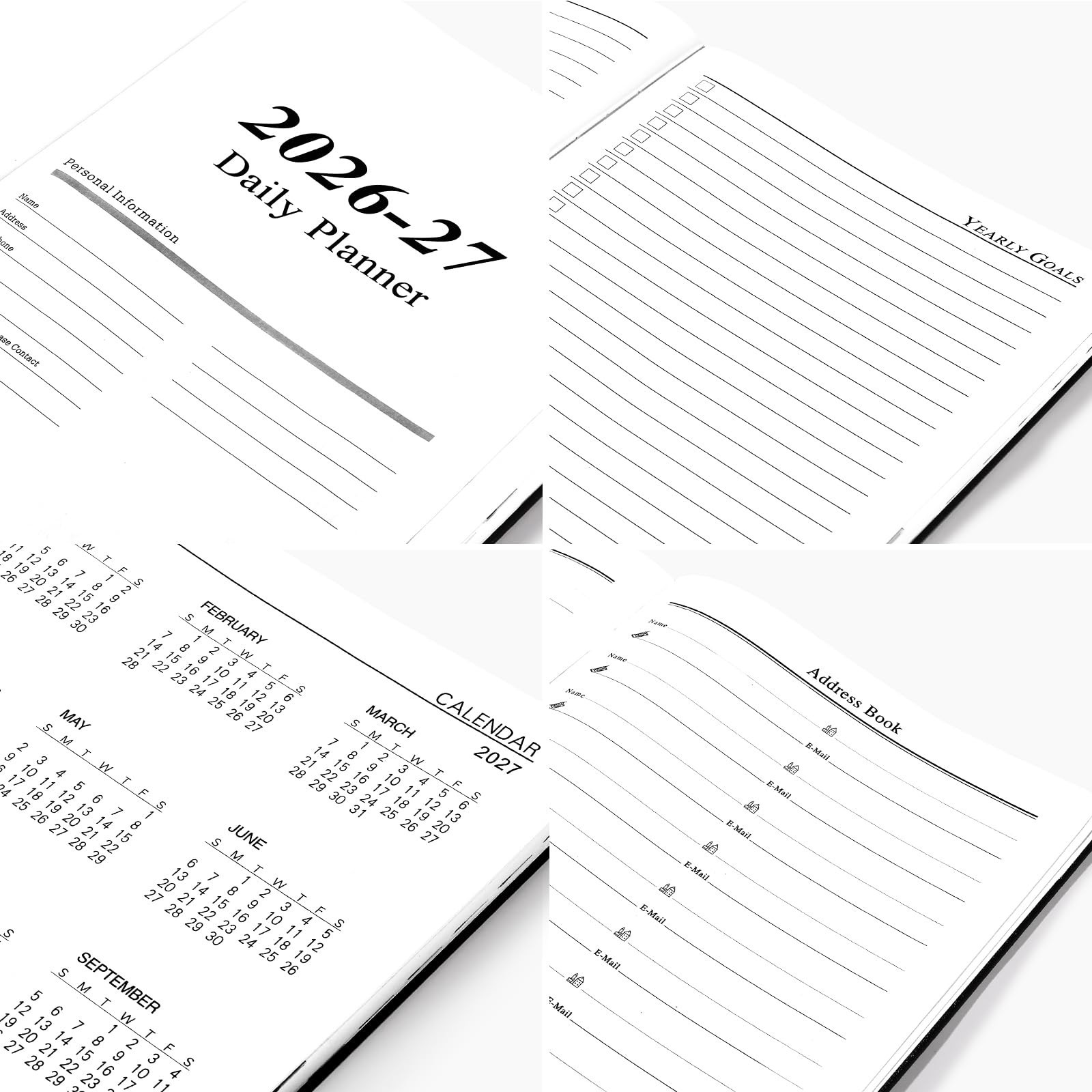 Large Daily Planner 2026-2027, Full Page Per Day, Hourly Schedule, 8.5″x11″, Aca