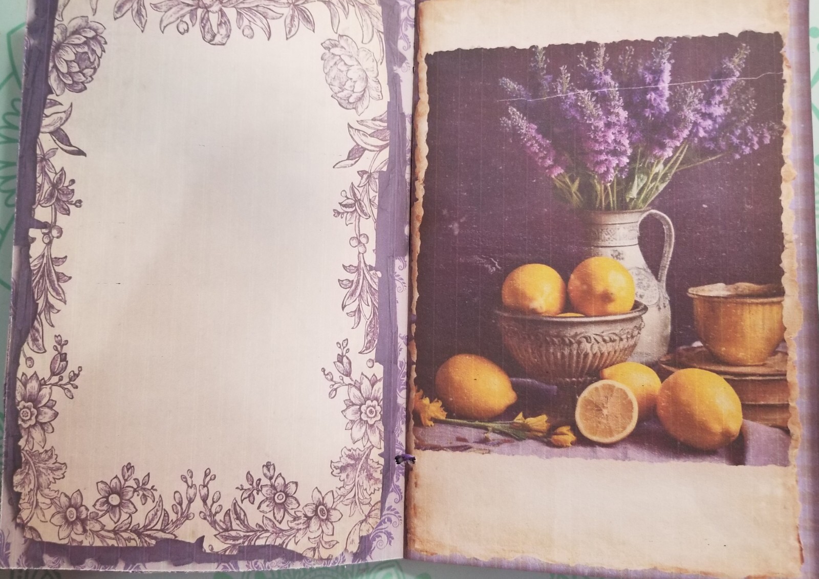 Junk Journal Booklet “LEMONS & LAVENDER” HANDMADE Pockets, Cards, Vtg. Clip