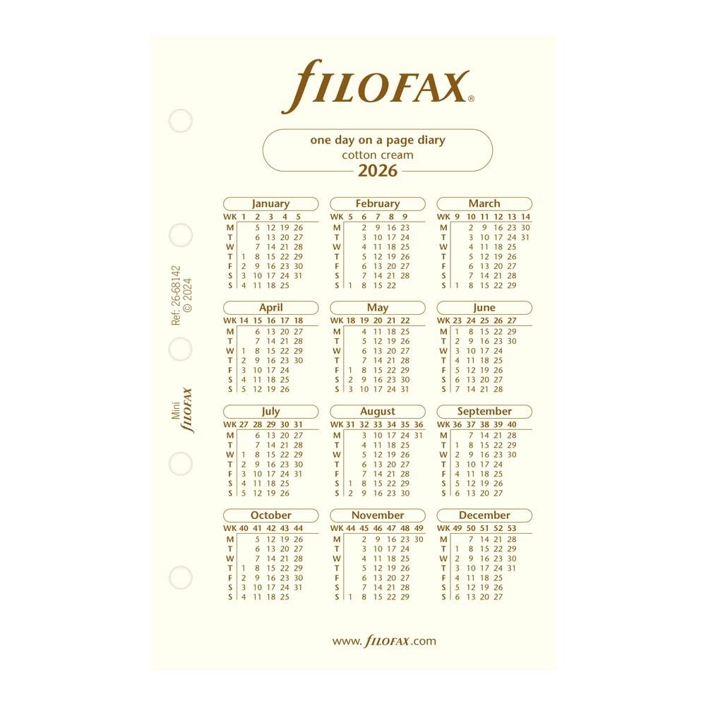 Calendar Diary Refill Mini Size Day One Page Appointments 2026 C68142-26 Paper