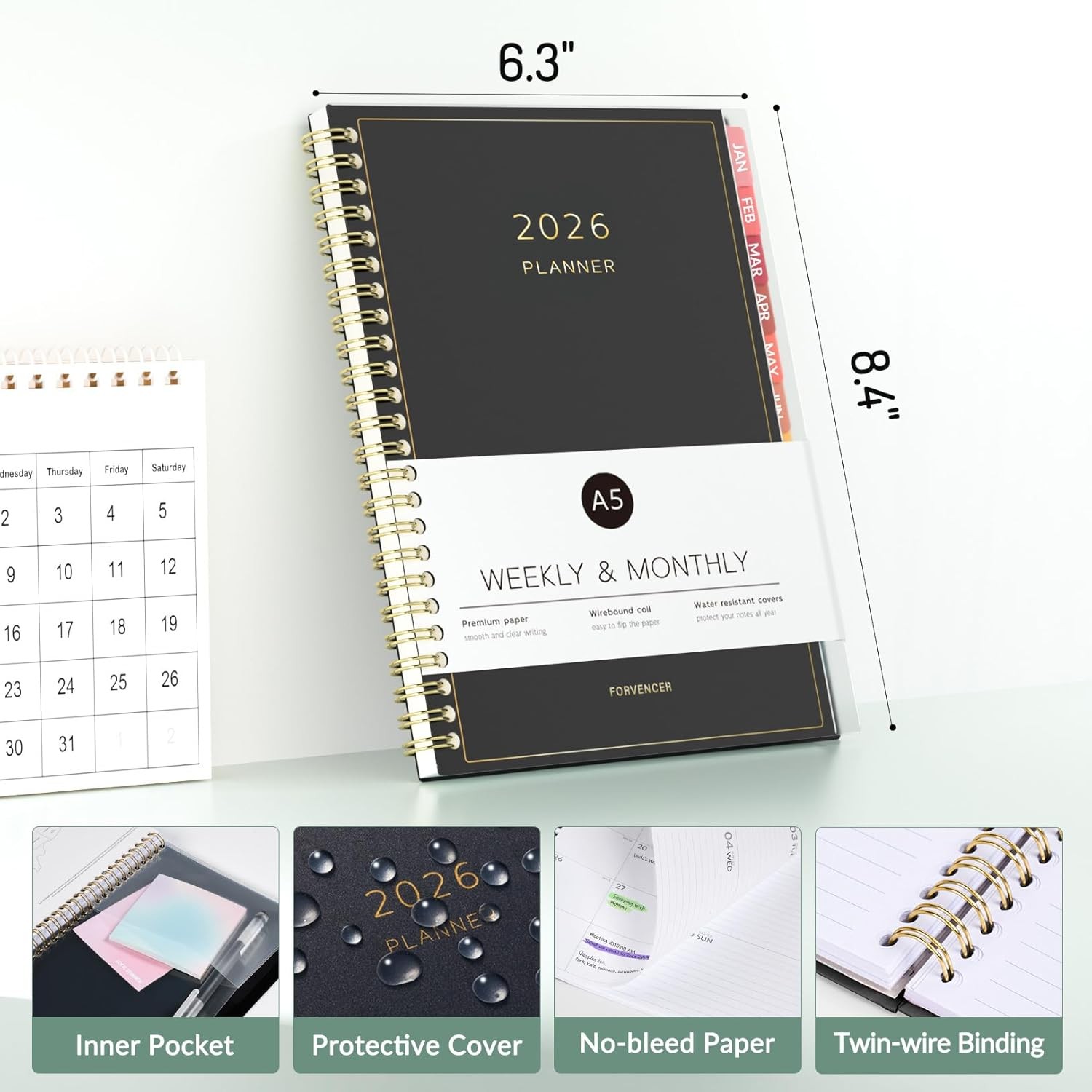 2026 Planner, Calendar Planner Weekly and Monthly (Jan 2026-Dec 2026), 6″ X 8″,