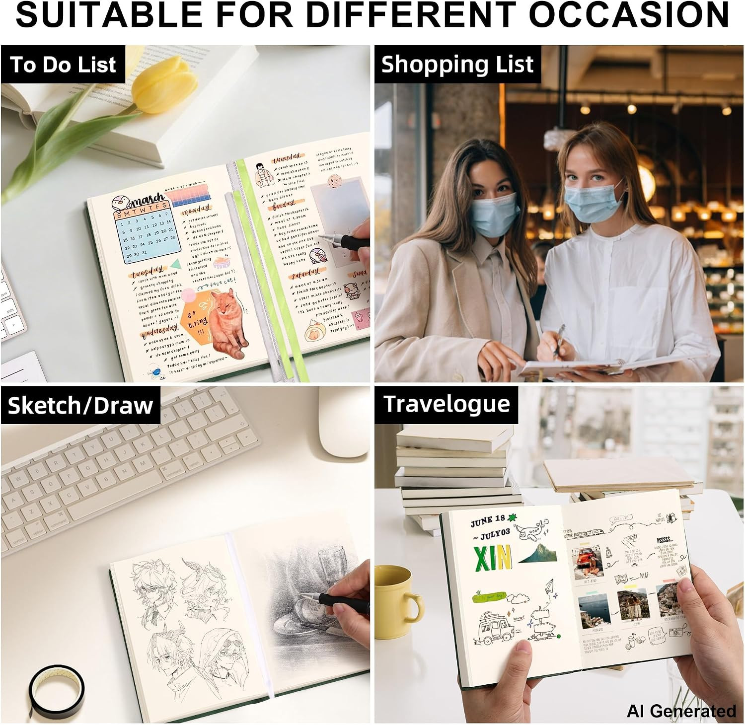 Blank Journal Notebook 720 Pages A6 Unlined Plain Sketchbook No Lines Soft Leath