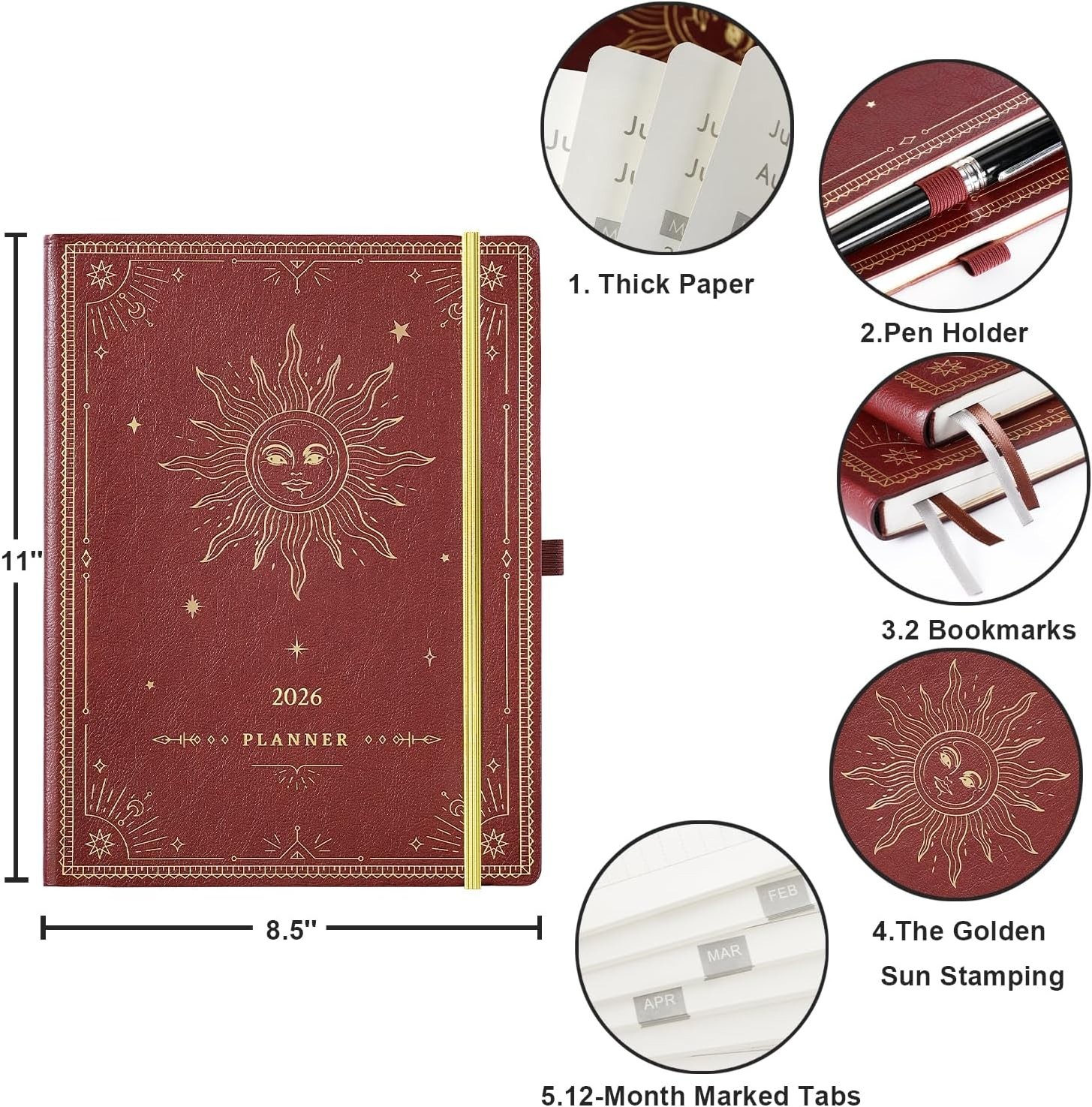 Elegant 2026 Leather Planner – 9″x11″, Weekly & Monthly Layouts Plus Accessories