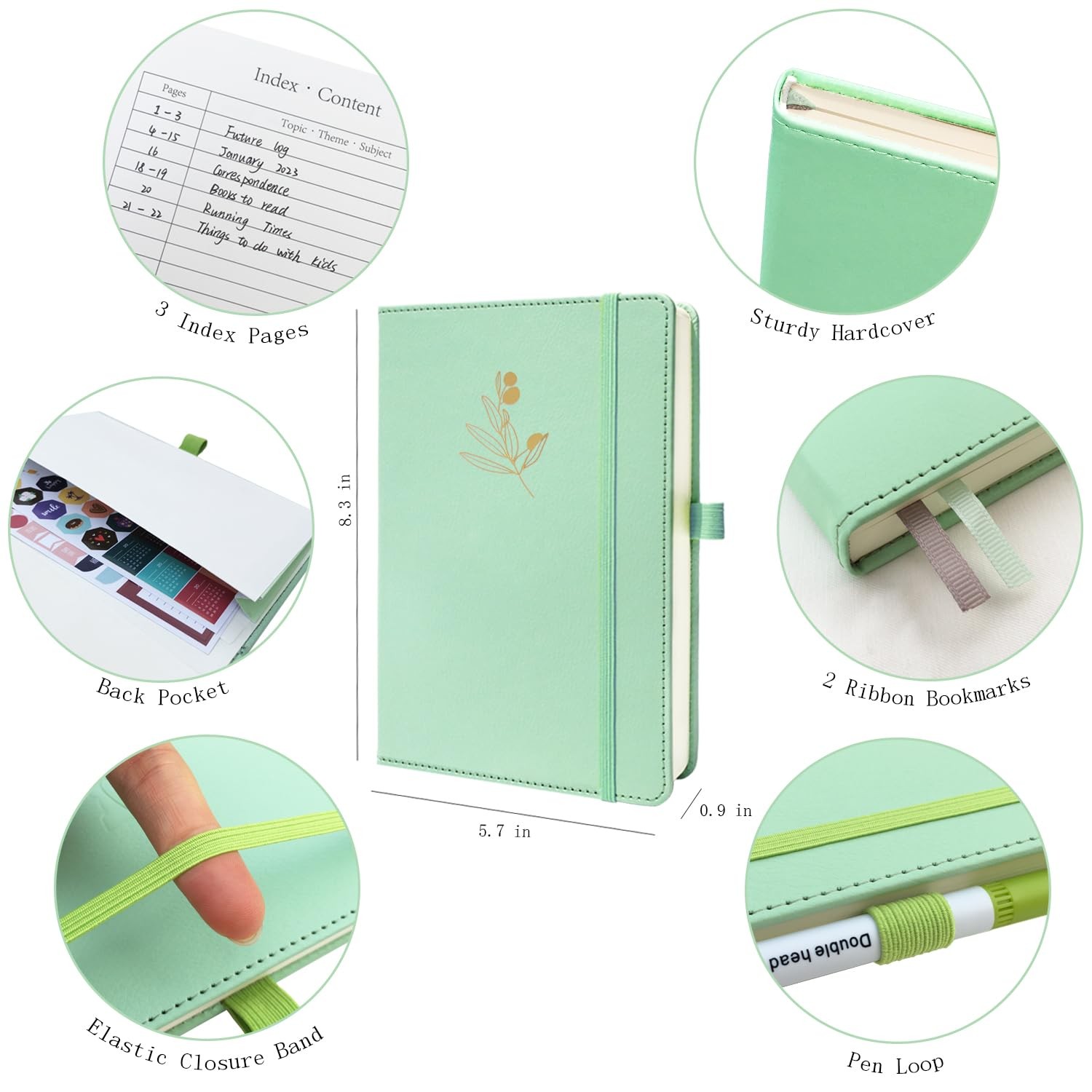 YINGIRON Y&I Bullet Dotted Journal Kit, A5 Hardcover Medium, Mint