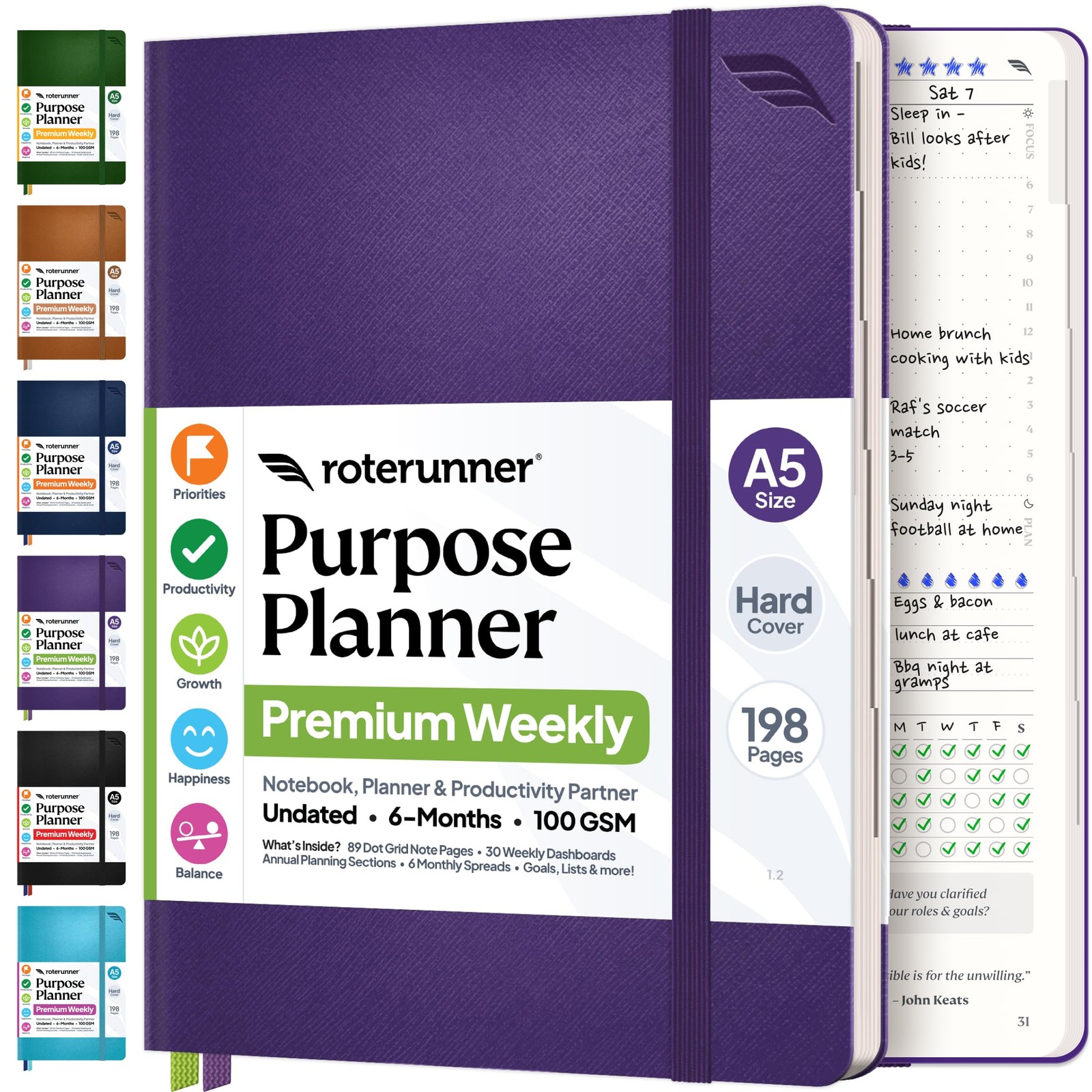 Purpose Planner Notebook A5 5.8”x8.3” Undated 2026 Daily Weekly and Monthly P…