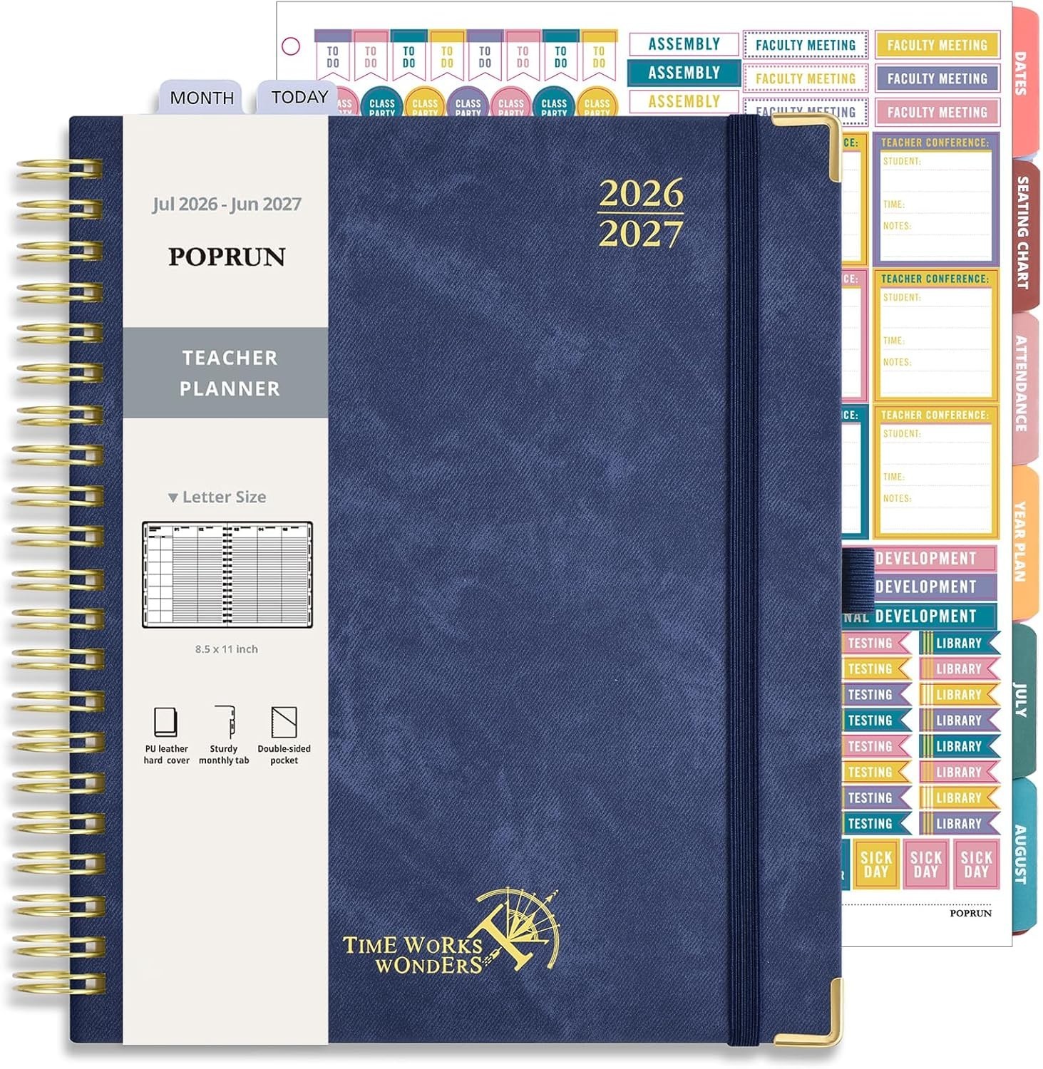 POPRUN Teacher Lesson Planner 2026-2027, Large Size 8.5″x 11″, Weekly Academic Y