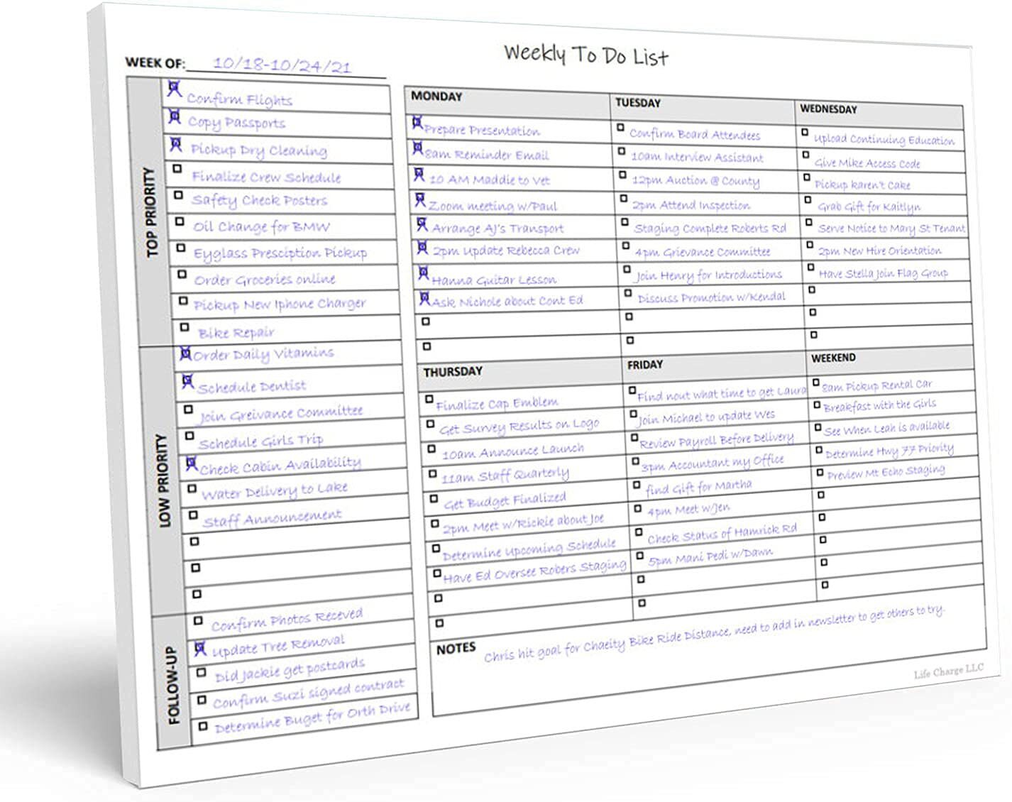 Weekly To-Do List Notepad 60 Pages 11×8.5in with Checklist Priority Notes