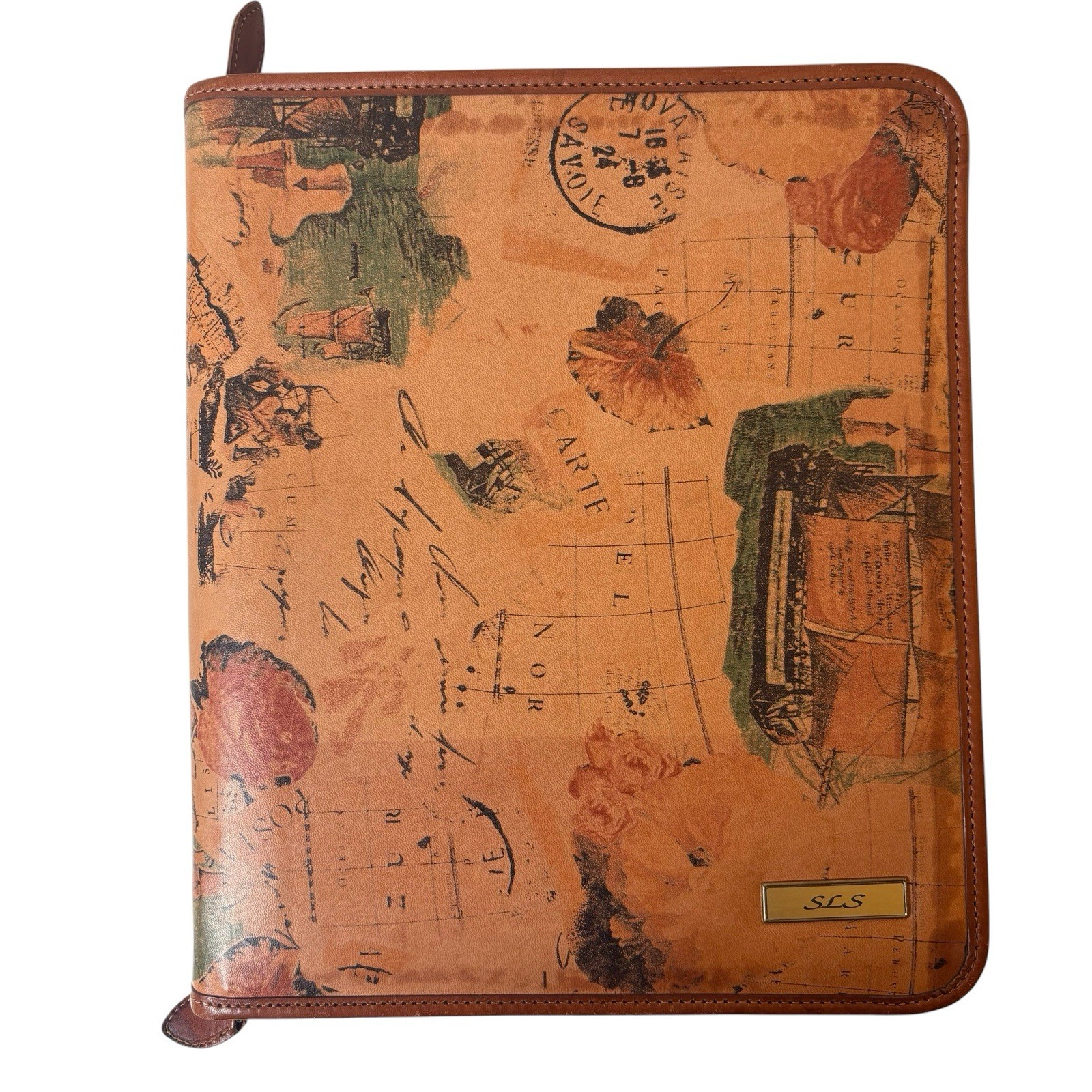 Day-timer Leather Planner Cover Zippered Map Cartography Organizer Engraved SLS
