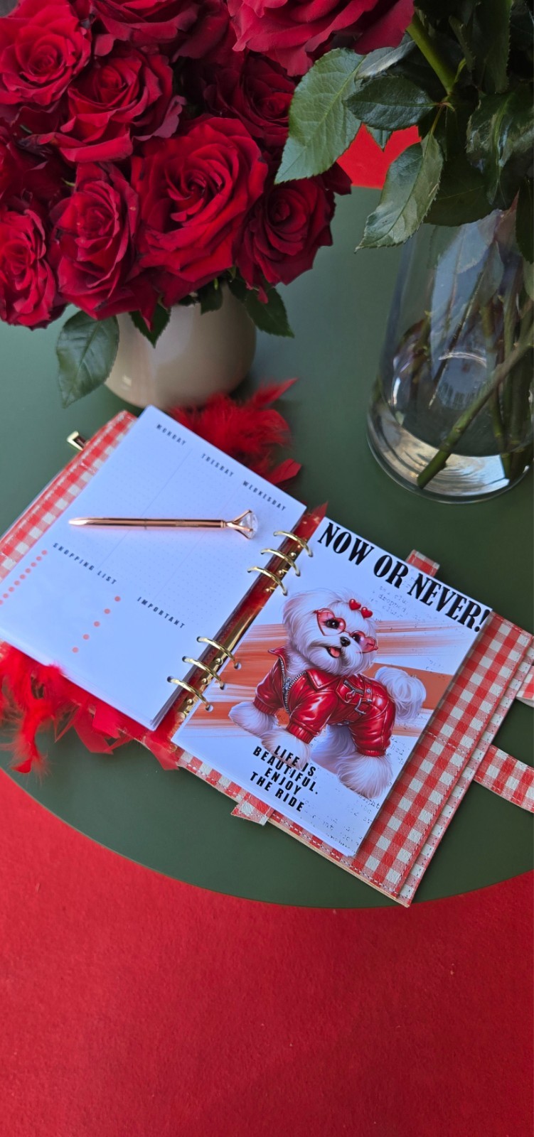 Red Leather notebook cover A5. Red leather weekly planner just 1 in the world