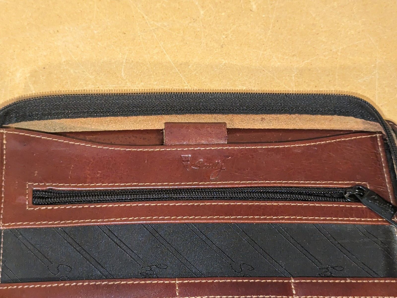 Vintage Scully leather zippered small 8X10 portfolio organizer Rustic Brown