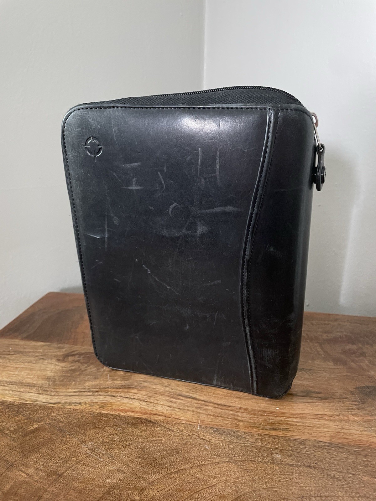 Franklin Covey Black Planner Zip Full-Grain Leather 7 Ring Zipper 32763.117 9×7”
