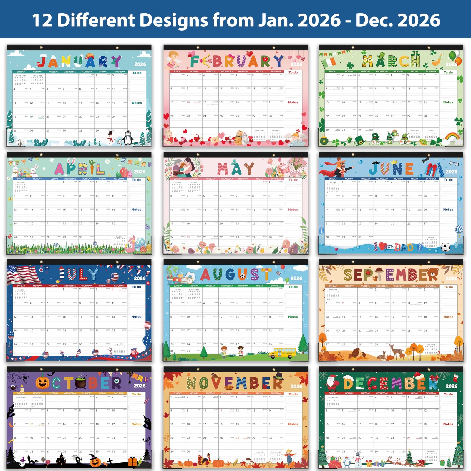 2026 Desk Calendar – Jan 2026 – Dec 2026, 2026 Calendar, 17″ x 12″, x 12″