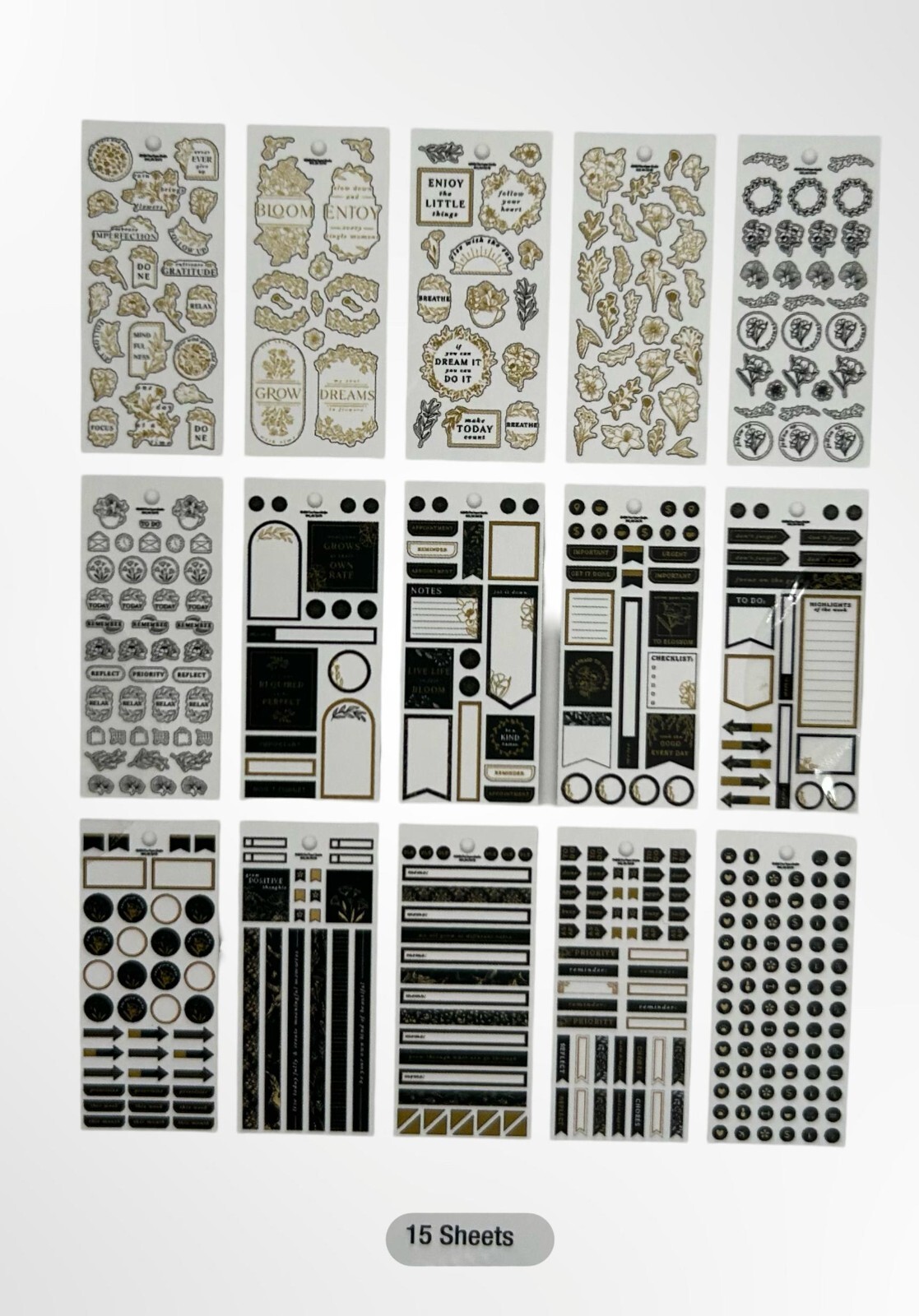 Agenda 52- Black & Gold Sticker Book, 15 Sheets- 458 PCS