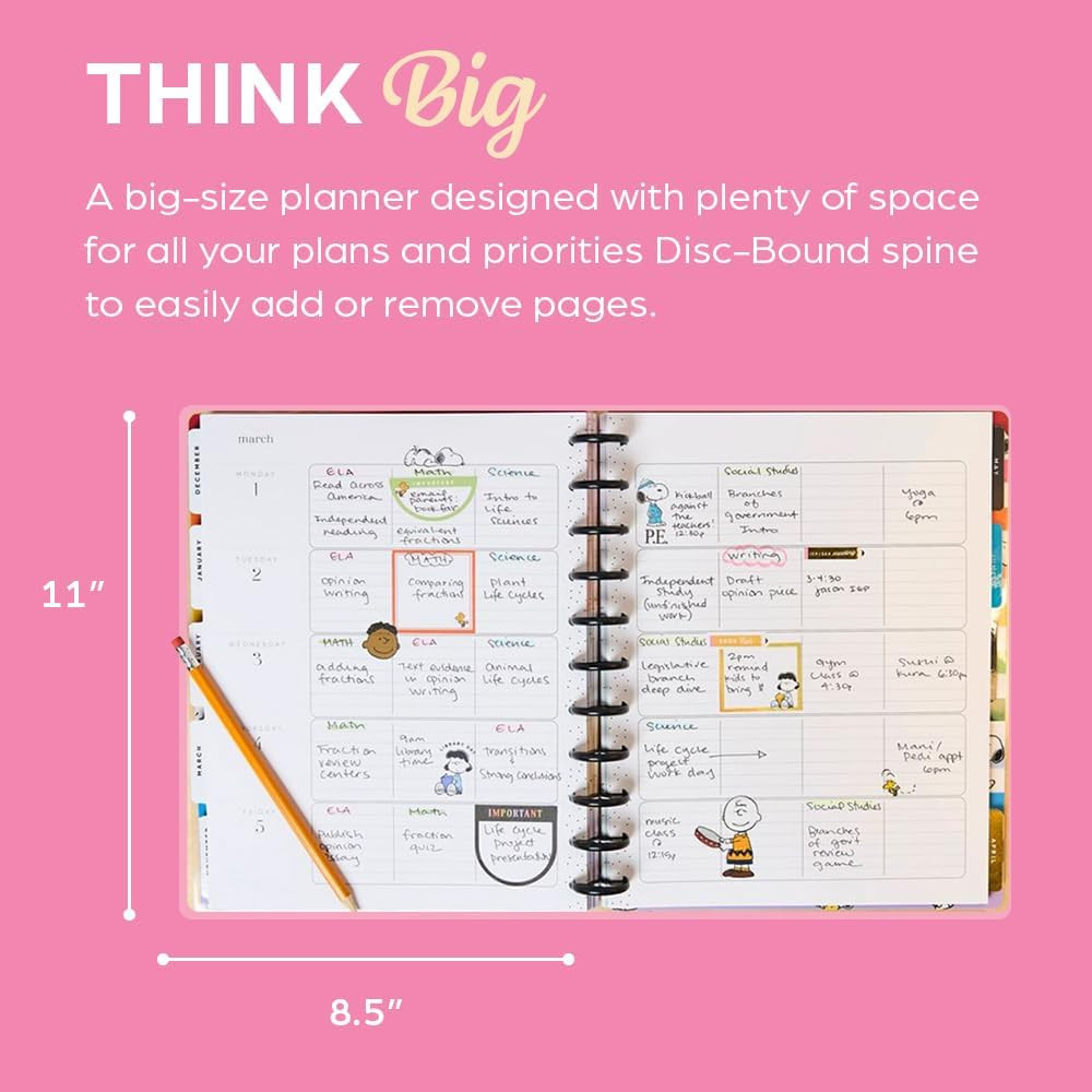 Happy Planner Peanuts Disc-Bound 12-Month Academic Planner, July 2026–June 2027,