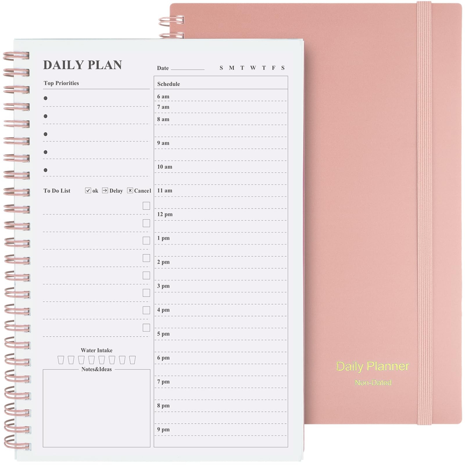 Asten Daily Undated Planner – To Do List Notebook With Hourly A5, Pale Pink