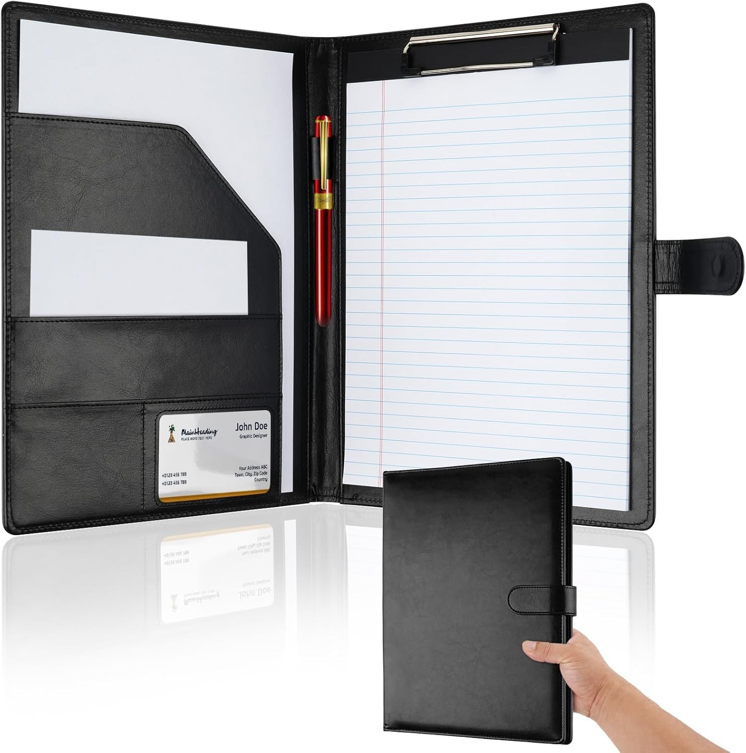 Professional Padfolio with Clipboard, Faux Leather Portfolio Folder Binder, L…
