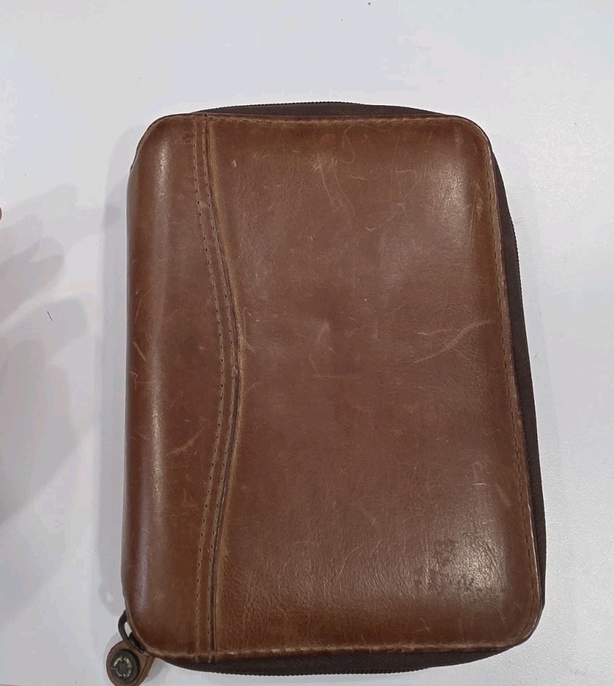 Vintage 1996 Franklin Covey 6 Ring Zip Around Genuine Leather Binder Made In USA