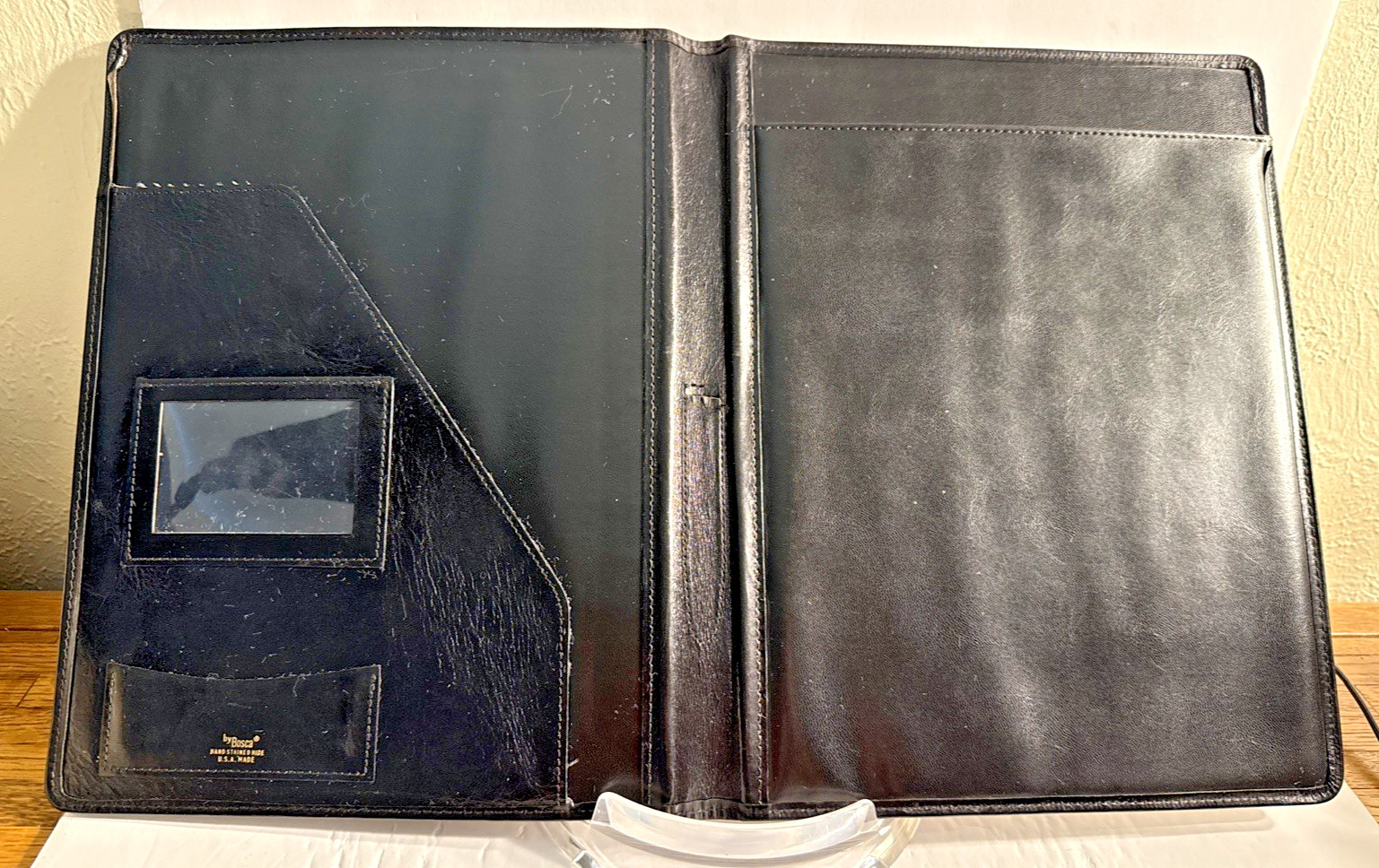 BOSCA USA VINTAGE Black Hand Stained Old Leather Deluxe Portfolio 7 DAY SALE