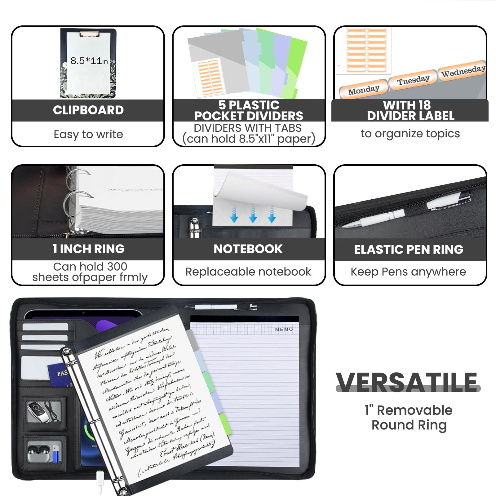 Clipboard with Storage for Men Women, Leather Padfolio Portfolio with Zipper,…