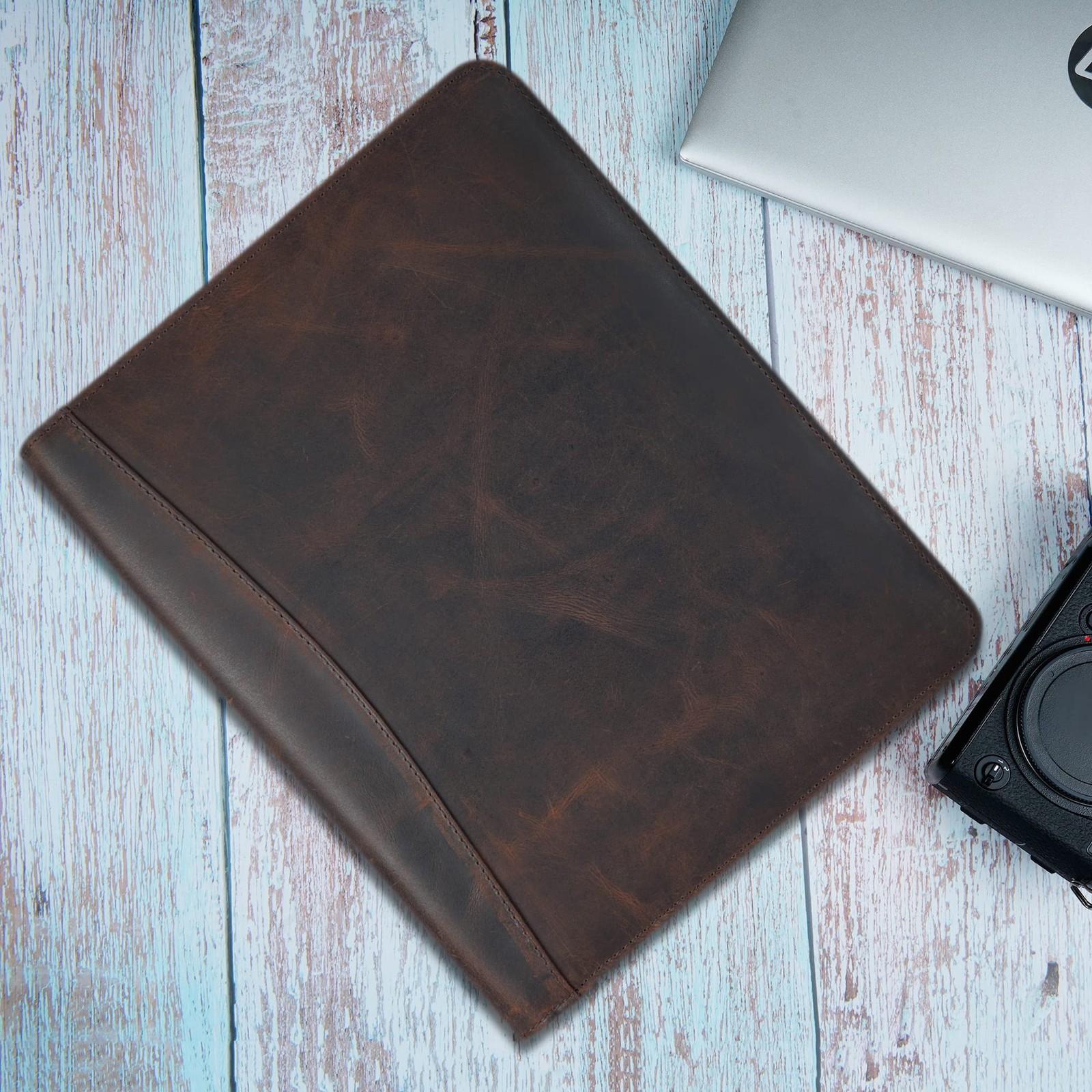 Genuine Leather Padfolio Zipper Portfolio with 13 Inch Laptop Pocket, Profess…