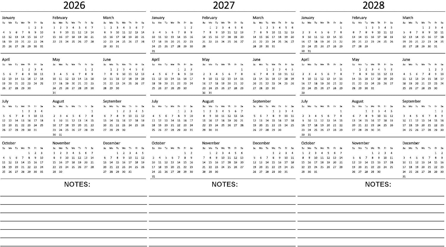 5 Year Calendar Planner 2026-2030