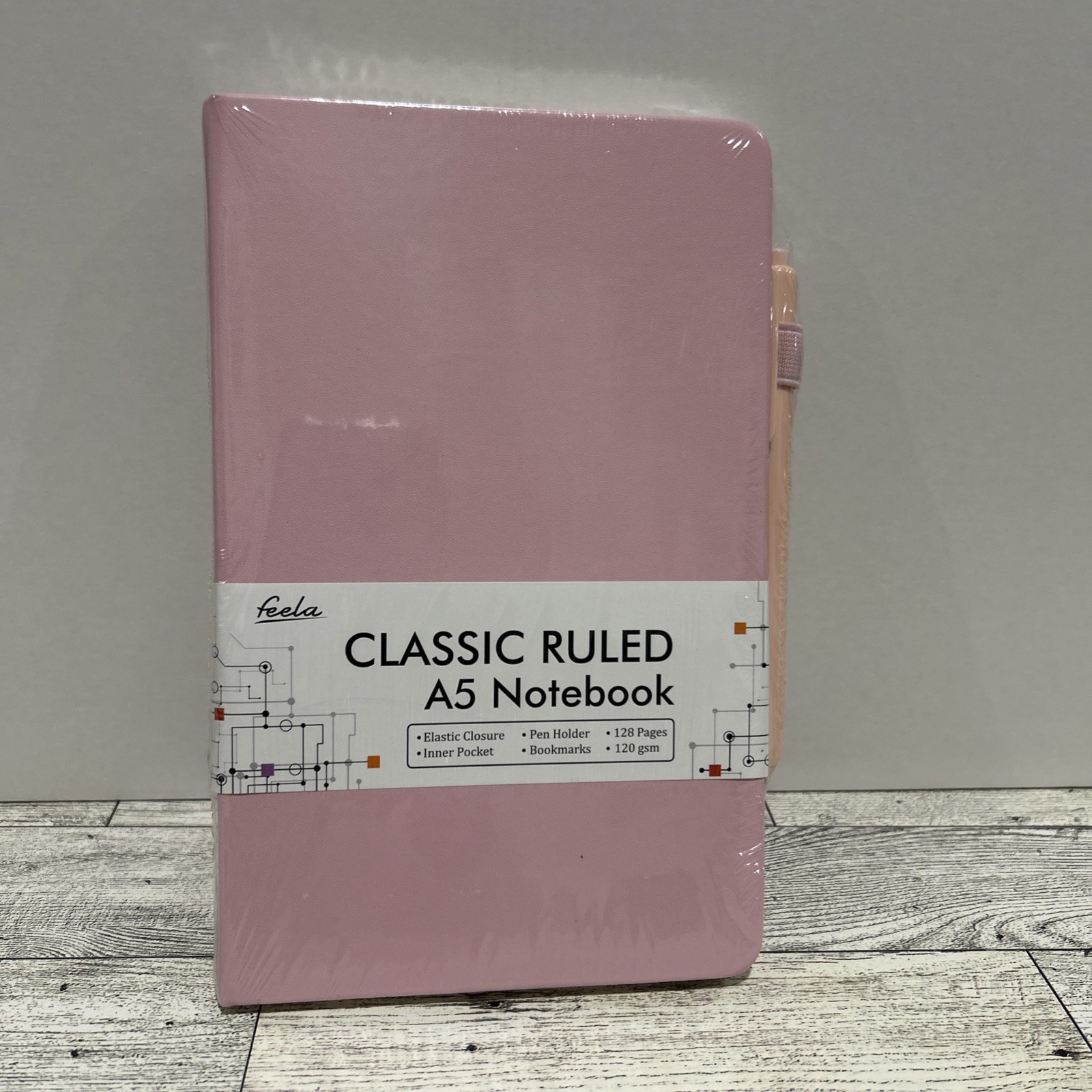 Feela Classic Ruled A5 Notebook 8.5 x5.25 Pink New With Pink Pen 128 pages
