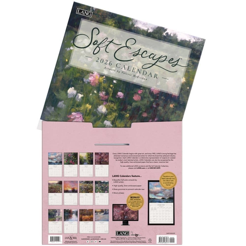 Lang, Soft Escapes 2026 Wall Calendar by Valerie McKeehan, 13.4” X 12”