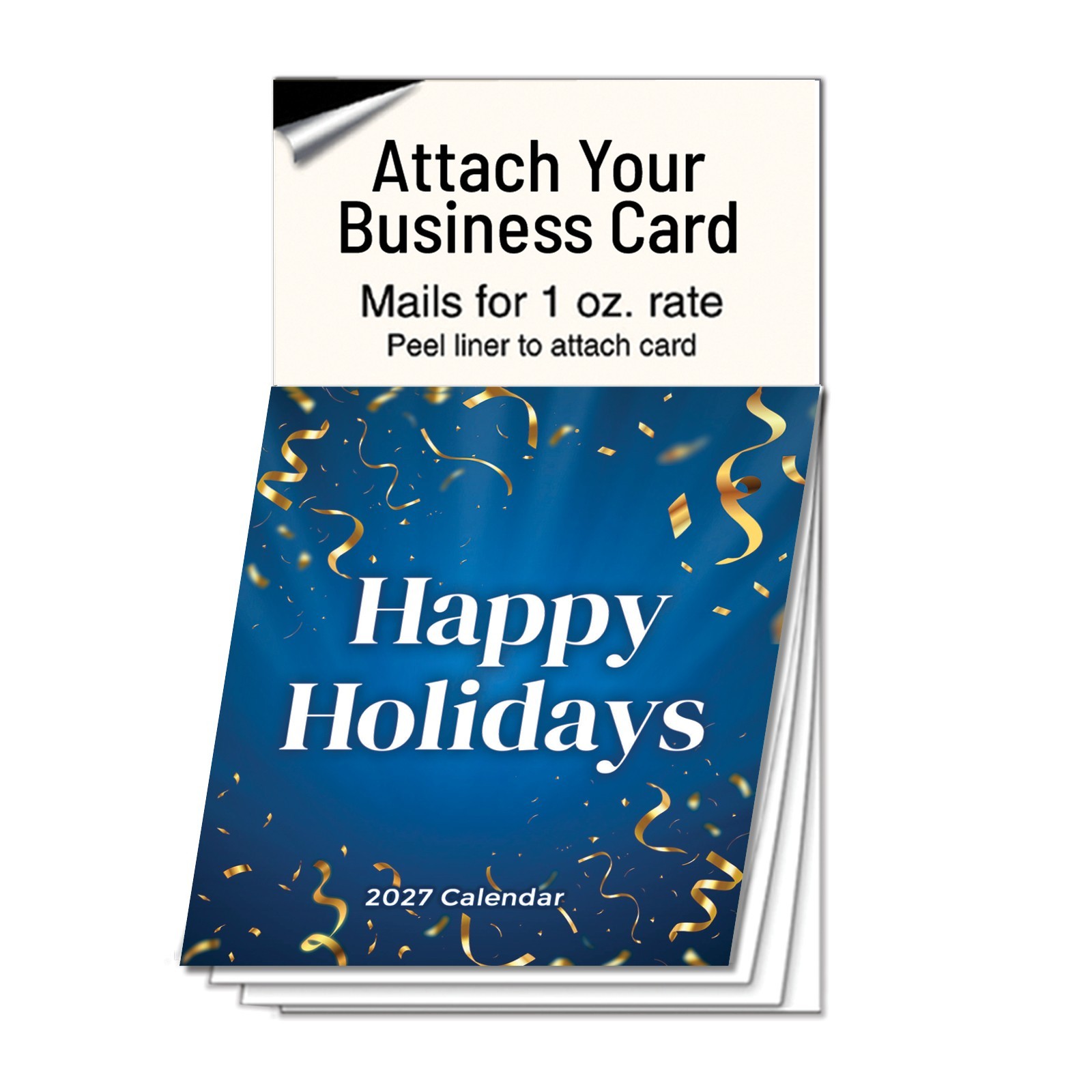 2027 Business Magnetic Calendar Happy Holidays Blue & Gold Ribbon Theme MPC706