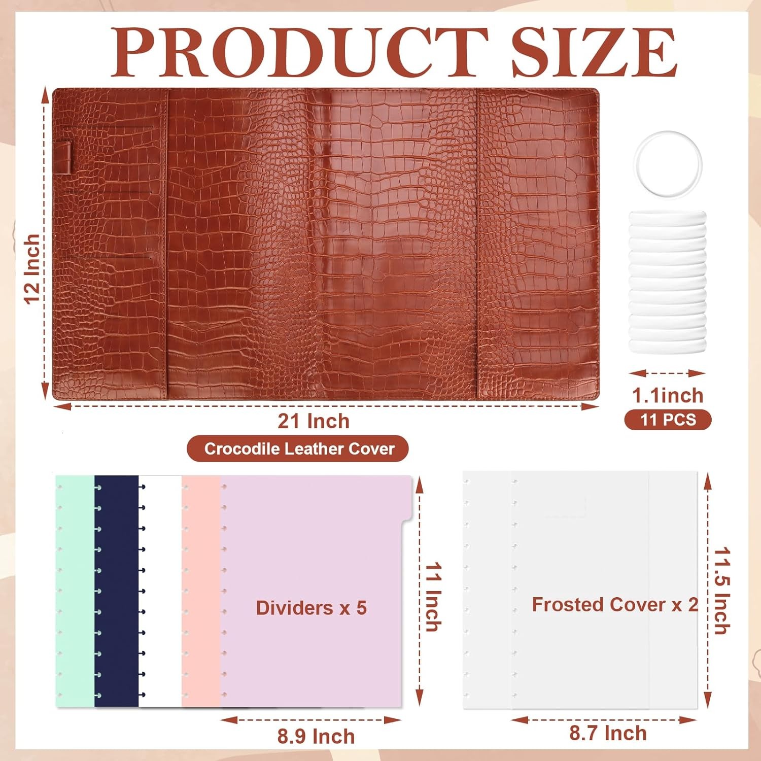 PU Leather Discbound Cover Set 8.5X11 Inch Discbound Cover Letter Size with 5 Ta